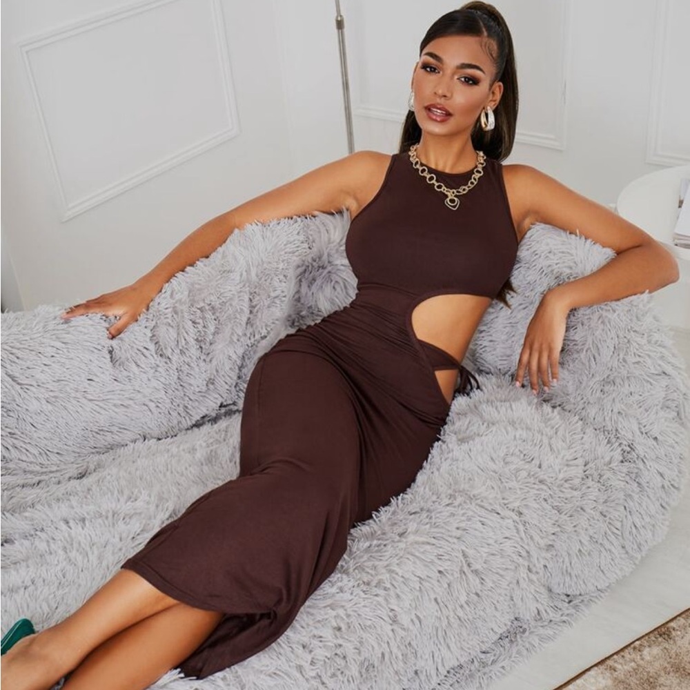 SHEIN Chocolate Brown Cutout Maxi Dress